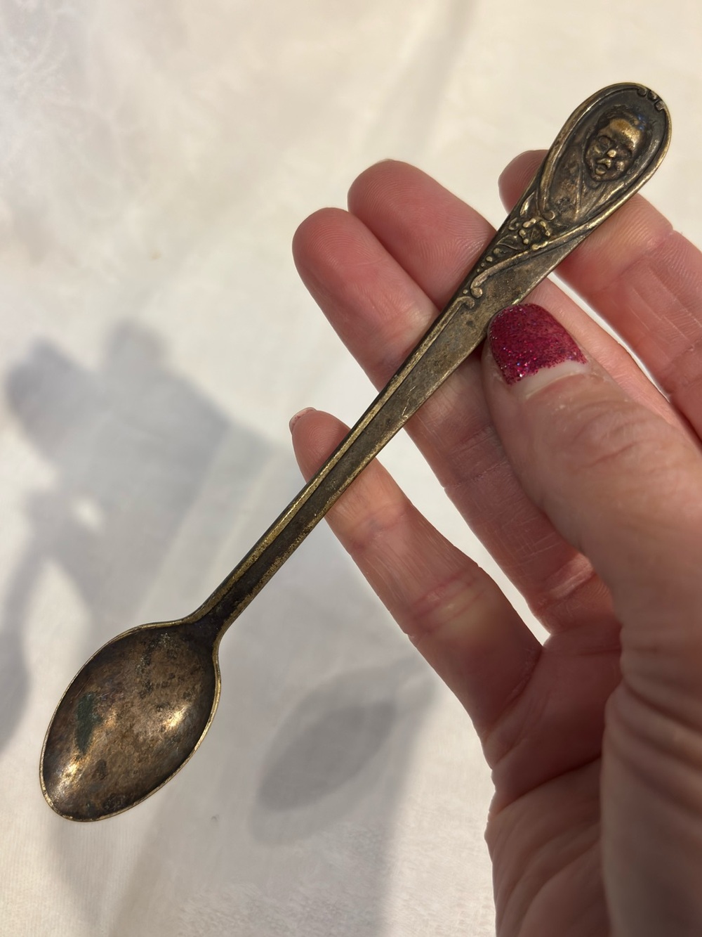 Vintage Gerber Silverplate Child Portrait Demitasse Spoon Pat 1908 Art Nouveau